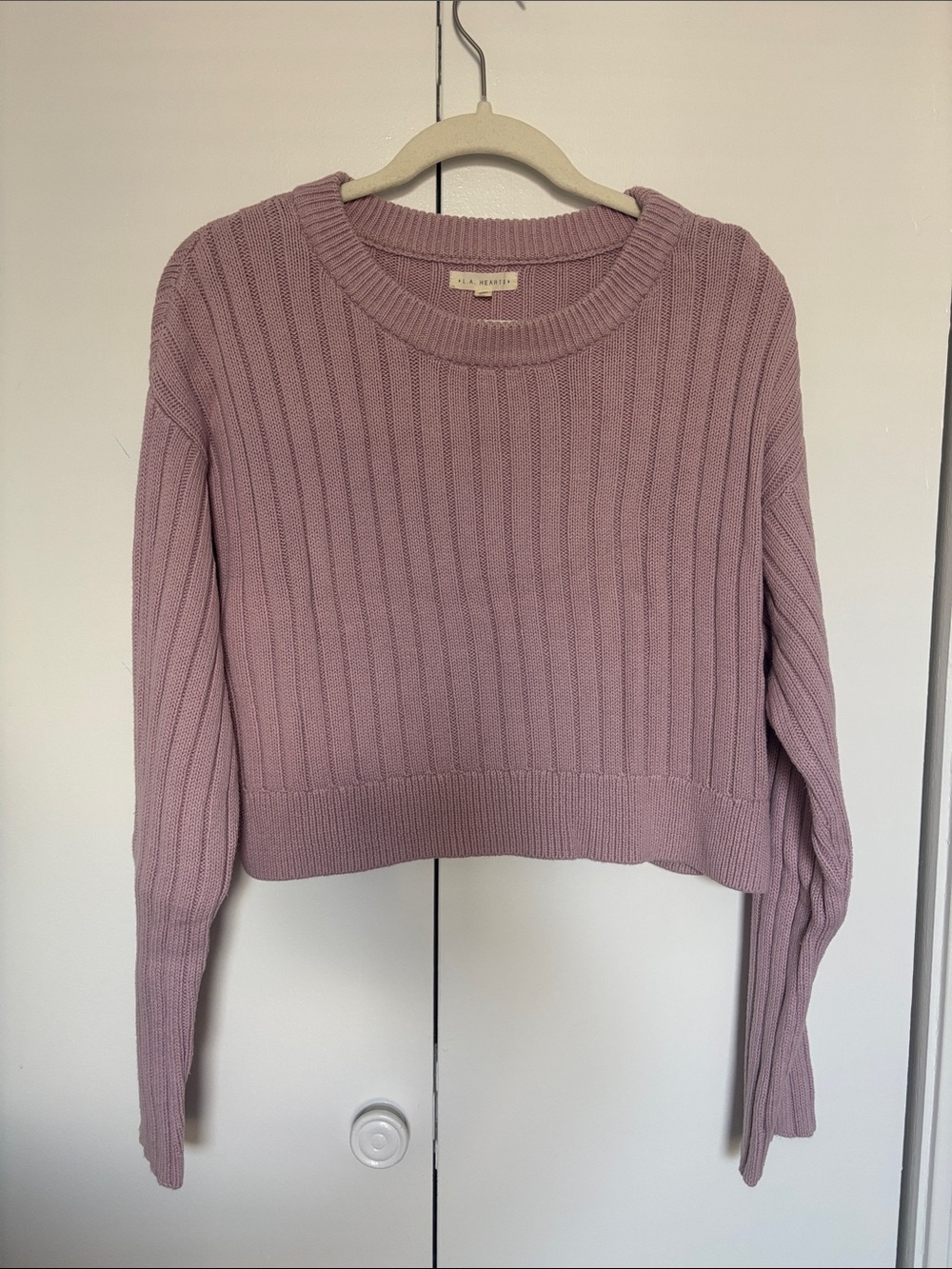 PacSun Cropped Ribbed Crewneck Sweater - Dusty Mauve / Pink